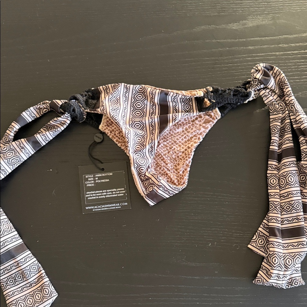 Acacia Swimwear Geometric Bikini Bottom - Black and Brown